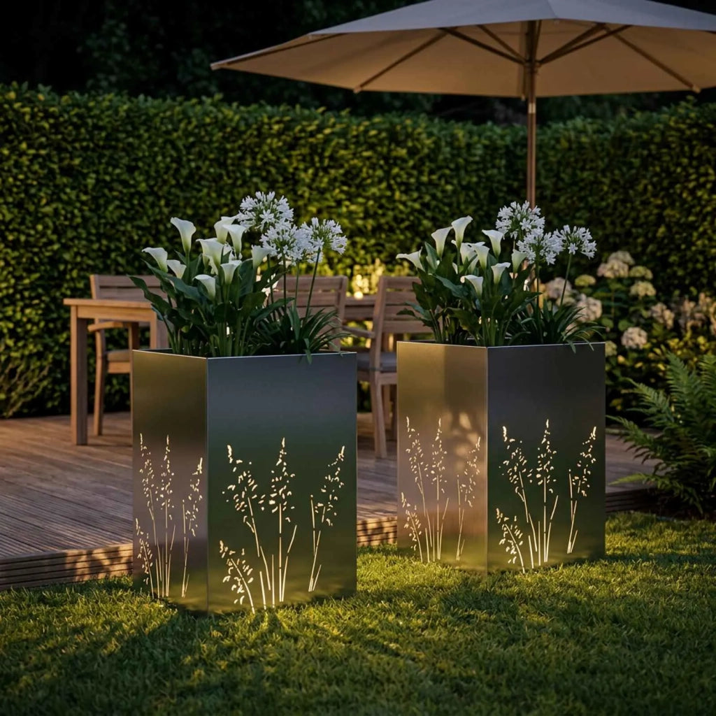 Vaso da giardino 2 pz Argento 50 x 50 x 75 cm Acciaio Inox 8005773