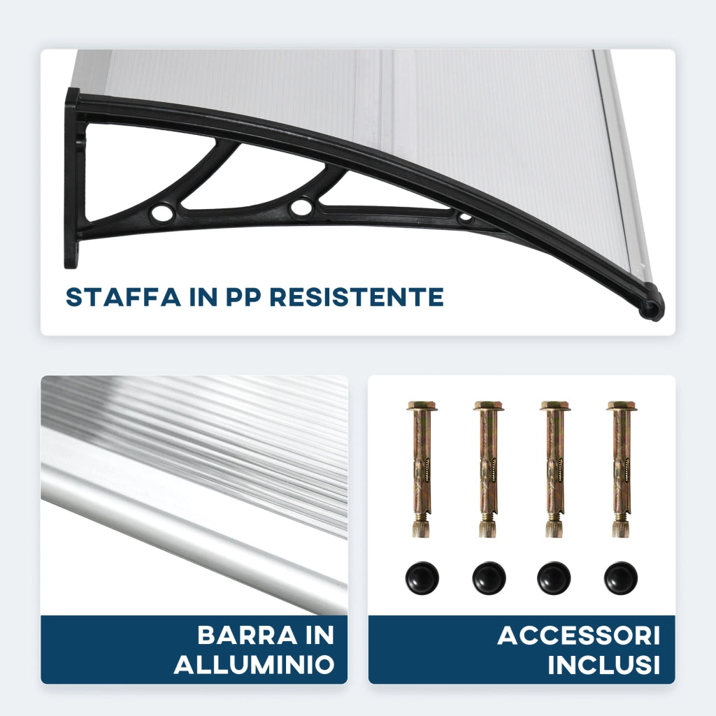 Pensilina Policarbonato ¨C Xylo ¨C Trasparente 110x60x18cm Alluminio Esterno Porte Finestre