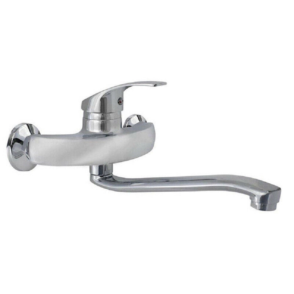 Trade Shop - Rubinetto A Parete Miscelatore 2 Fori A Muro Per Lavello Da Cucina Cromato 52335 -