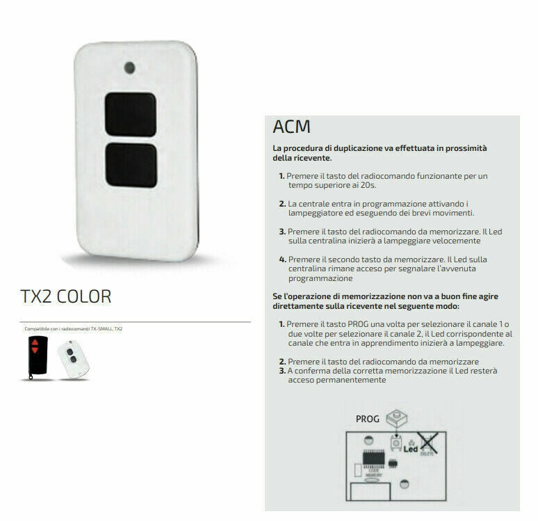 Telecomando originale ACM TX 2 radiocomando 433.92Mhz per serranda 1621351 canal