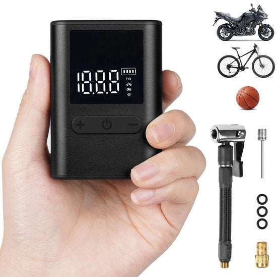 Mini pompa per bicicletta - Pompa portatile - Inflazione pneumatici - Spegnimento automatico - 100 PSI - Nero