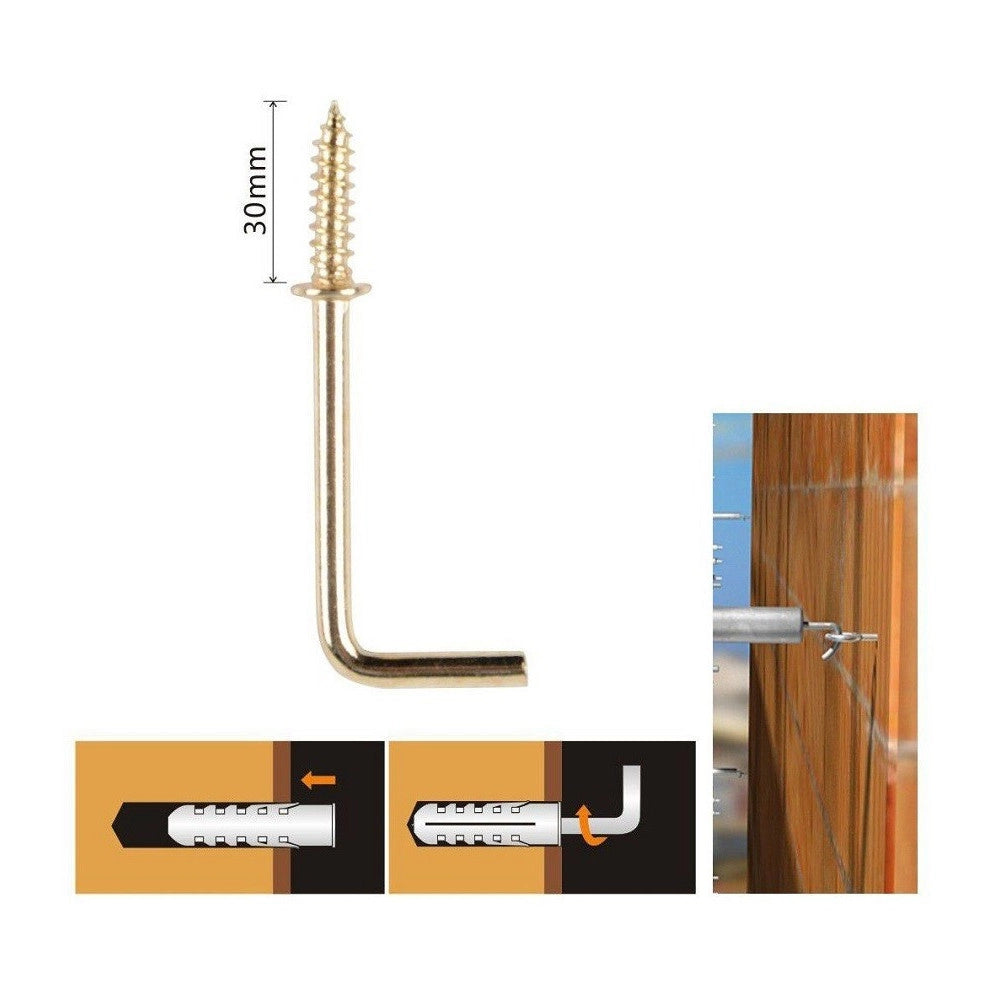 Trade Shop - Set 9 Pezzi Chiodi Gancio A Vite Filettate A Forma Di L 1-1/4" 30mm Dorato 90802 -