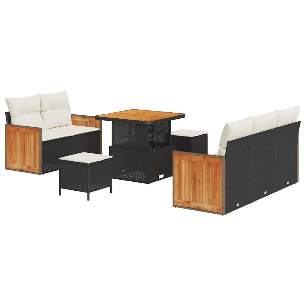 Set Divano da Giardino con cuscino 8 pcs Nero e Crema