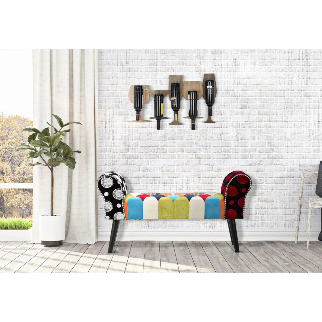 Panca Imperial con braccioli in patchwork multicolor 102x35x54 cm