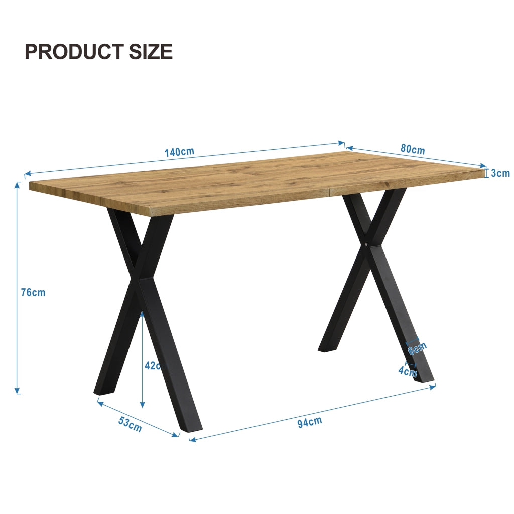 Tavolo da Pranzo Rettangolare ¨C MINIMAL ¨C Piano Rovere/Nero, Gambe Incrociate in Metallo, 140x80x76 cm