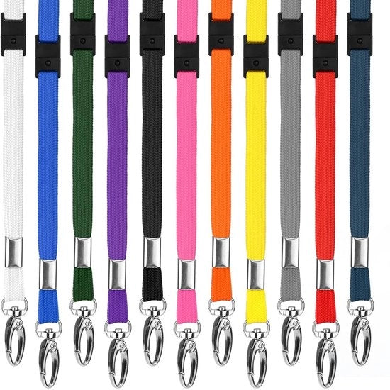 Lanyards 10mm di diametro - Materiale rPET ecocompatibile - Porta badge - Chiusura a scatto - Clip a forma di granchio in metallo - Pacchetto da 10 - Collare per collo