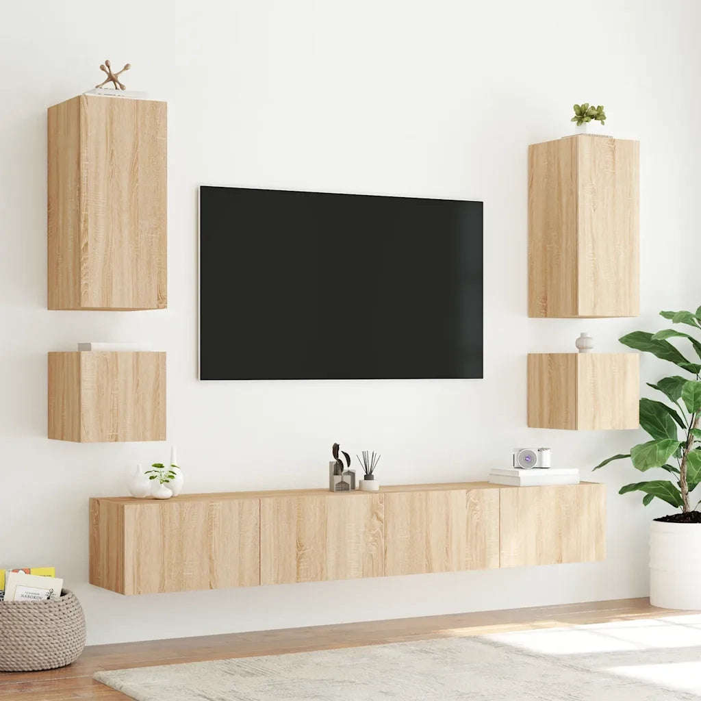 Mobile TV a Parete | Armadietto TV | Mobile Porta TV con Luci LED Rovere Sonoma 100x35x41 cm