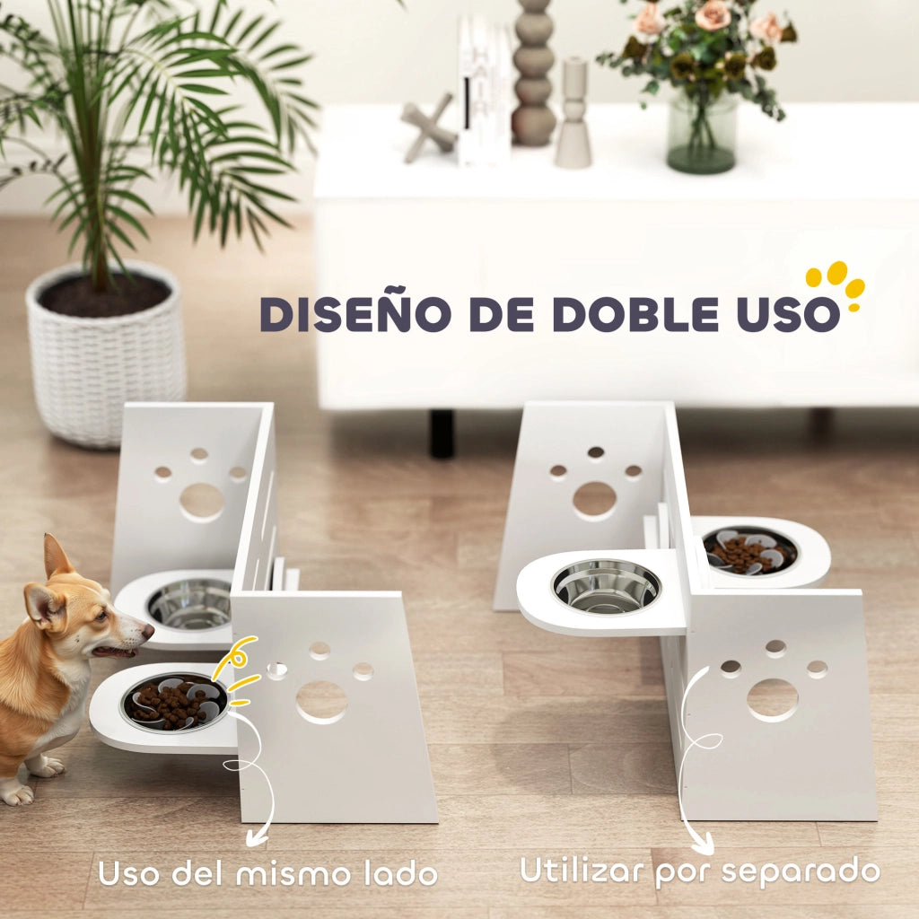 Mangiatoia Elevata per Cani Regolabile con Sistema di Alimentazione Lenta ¨C Minimal ¨C 63x58,5x40 cm Bianco