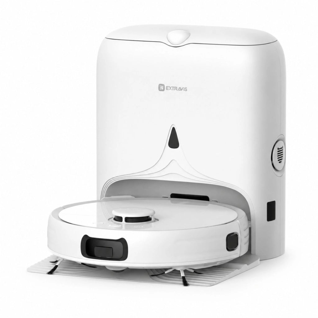 Aspirapolvere robot intelligente con funzione lavapavimenti (mop), potenza di aspirazione 8500 Pa, stazione di svuotamento automatico, navigazione laser LDS, batteria da 5200 mAh, spazzola anti-groviglio, controllo tramite app Wi-Fi Extravis.