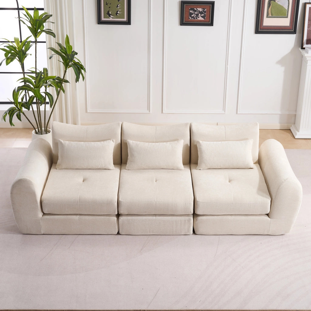 Divano Modulare Beige in Velluto Compatto Base Antiscivolo
