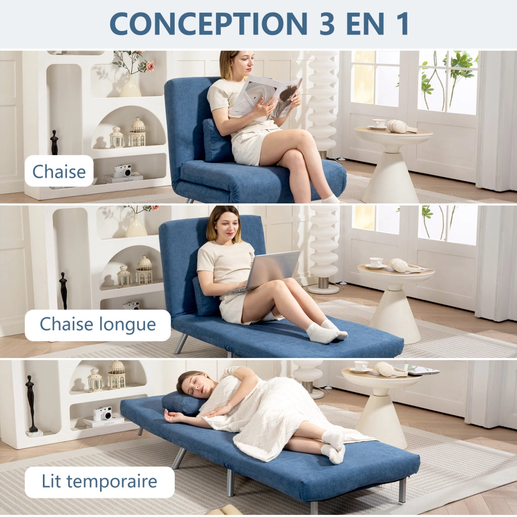 Poltrona letto ¨C Minimal ¨C Blu, tessuto, con cuscino