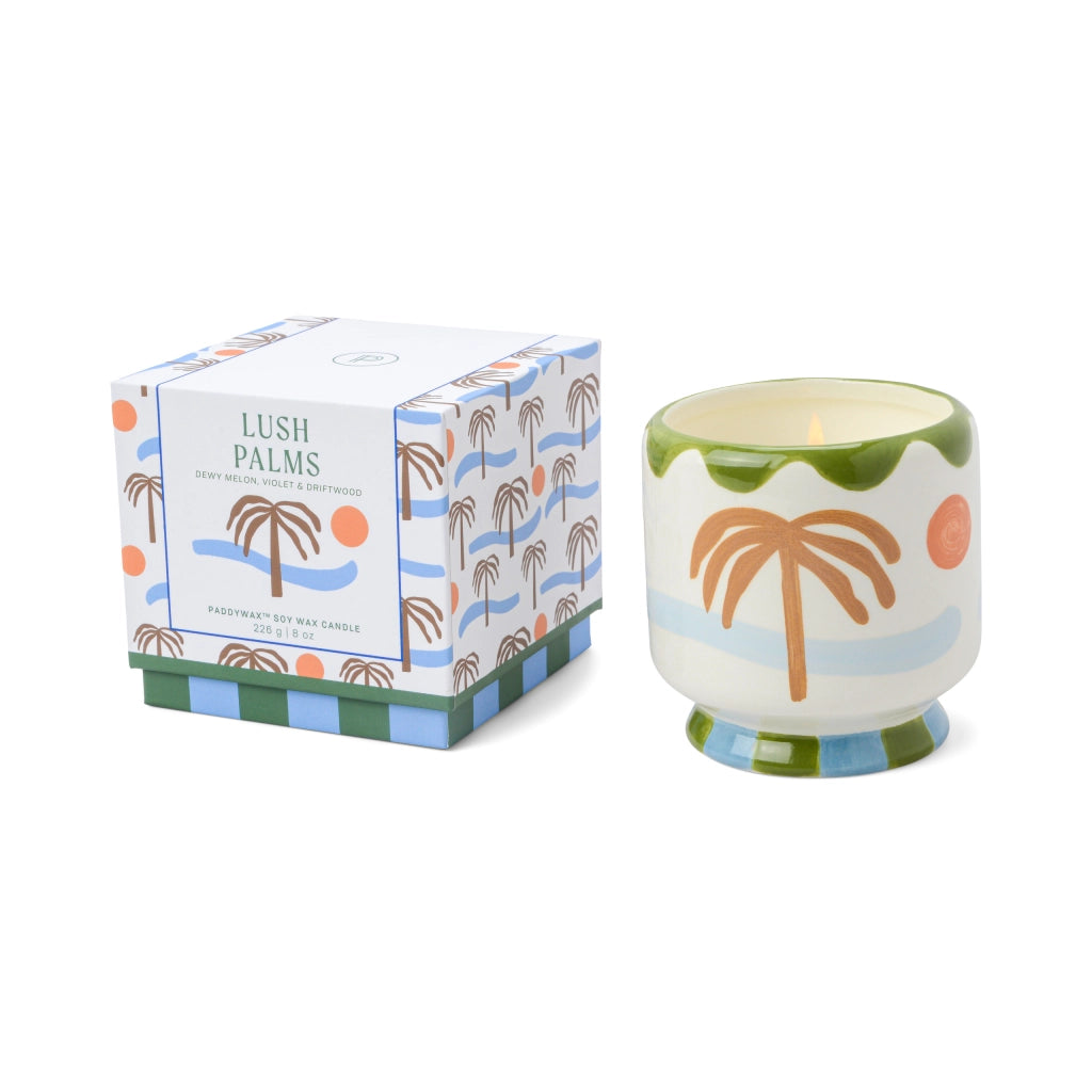 Candela in ceramica Adopo Palm Tree - Profumo Lush Palms - Confezionata in scatola