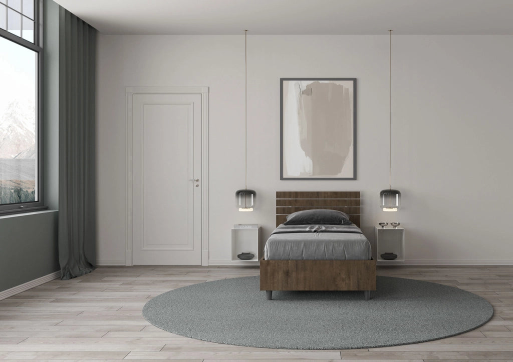 BS COM Letto singolo con rete 80x200 testata dritta con doghe noce