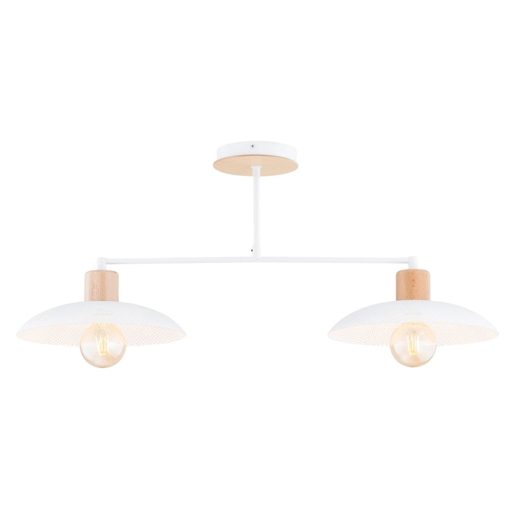 Plafoniera scandinava bianca/legno Kobe 2xE27 Emibig