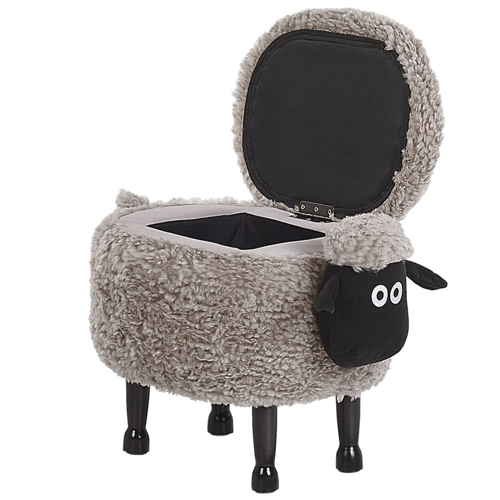 Pouf animaletto Sgabello per bambini Poggiapiedi in pelliccia sintetica grigia con gambe in legno portaoggetti Seggiolino per bambini