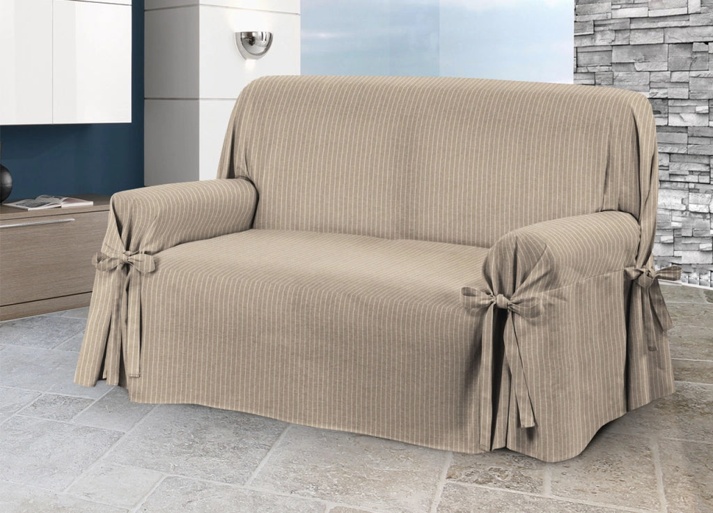 Copridivano Fodera Telo Protezione Divano Con Laccetti Fiocco Varie Fantasie - 3 Posti - Lord Beige