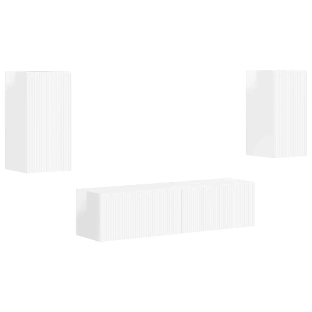Set mobile TV 4 pcs Bianco Lucido Legno multistrato 3409154