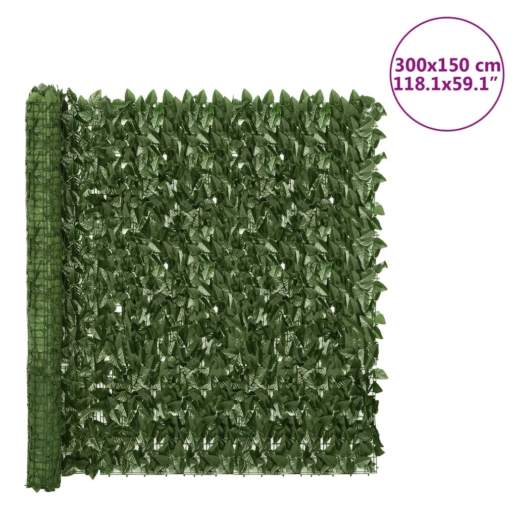 Paravento da Balcone | Schermo Privacy da Balcone con Foglie Verde Scuro 300x150 cm