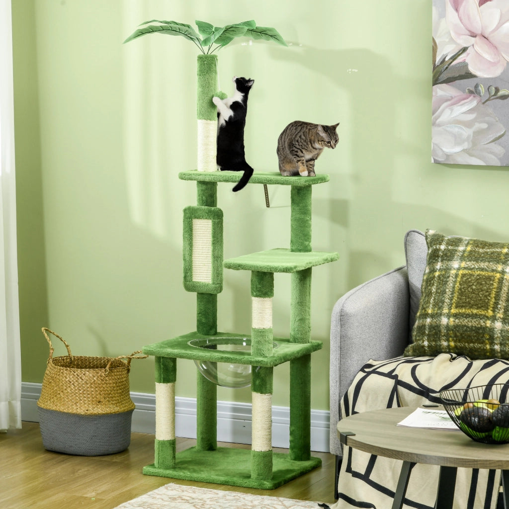 Albero per Gatti Multilivello con Amaca ¨C zephmum ¨C Verde 49x49x142 cm