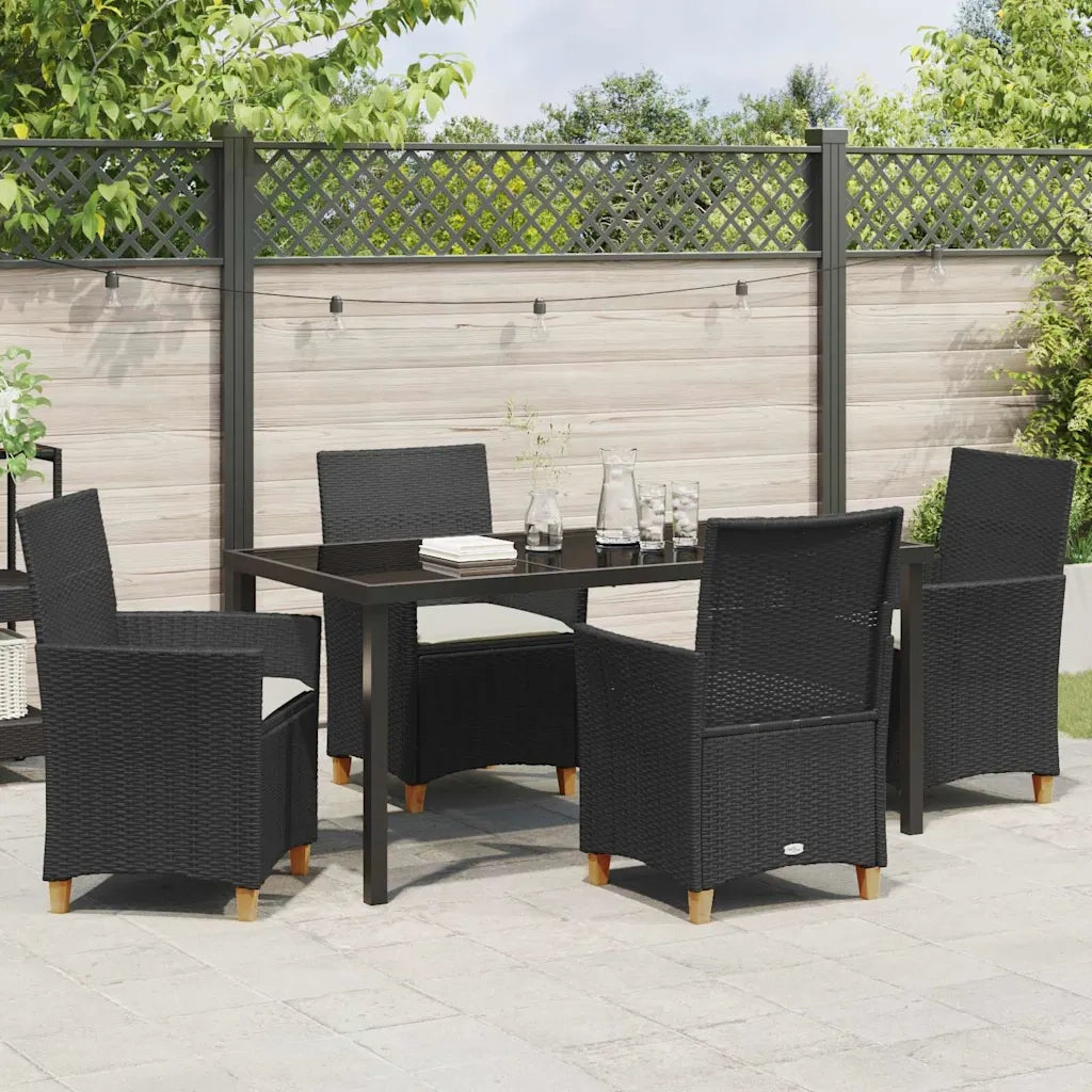Set da Pranzo per Giardino 5 pcs Nero polyrattan
