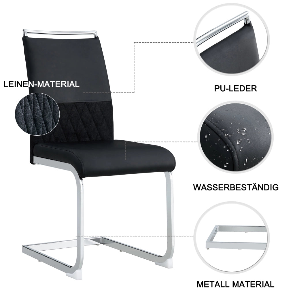 Sedie da Pranzo Set 4 Pezzi, Schienale Alto Imbottito in Ecopelle e Tessuto ¨C MINIMAL ¨C Nero