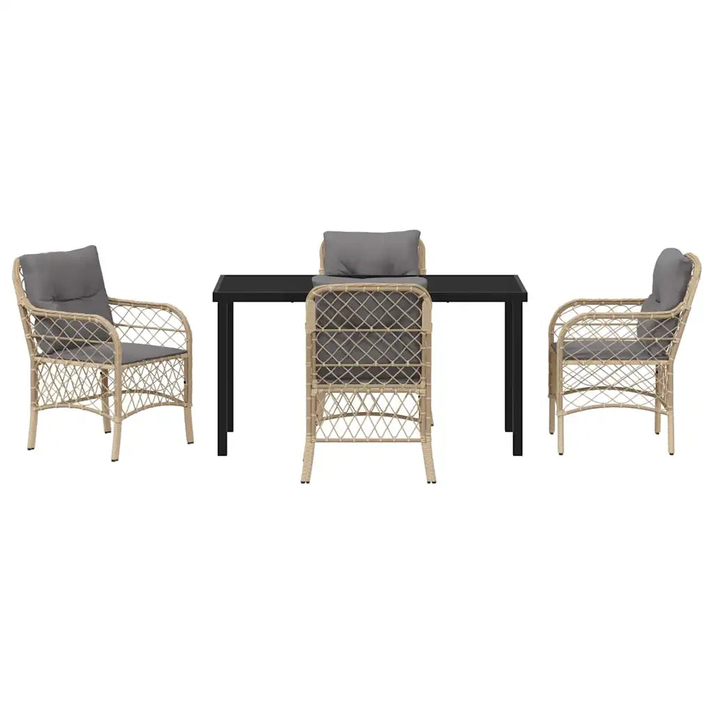 Set da Pranzo per Giardino con cuscino 5 pcs Beige polyrattan