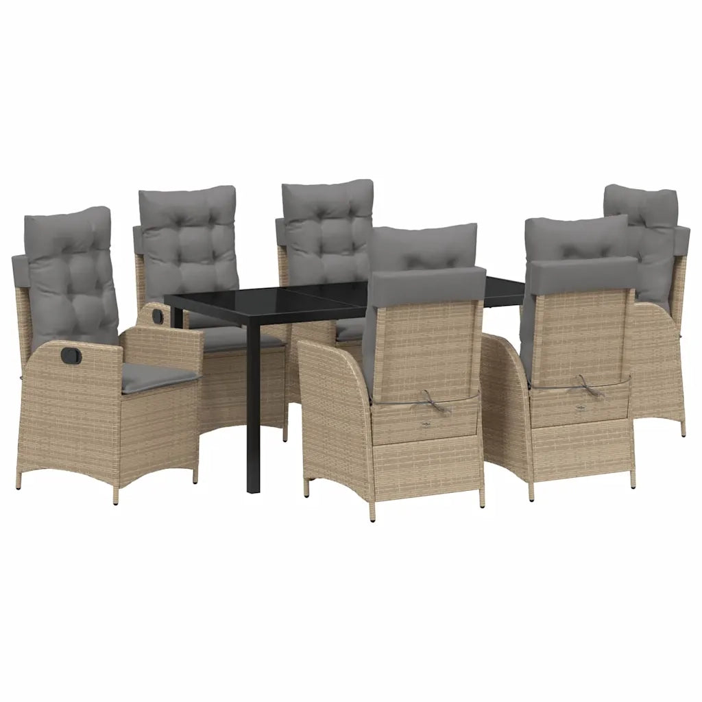 Set da Pranzo per Giardino con cuscino 7 pcs Beige polyrattan