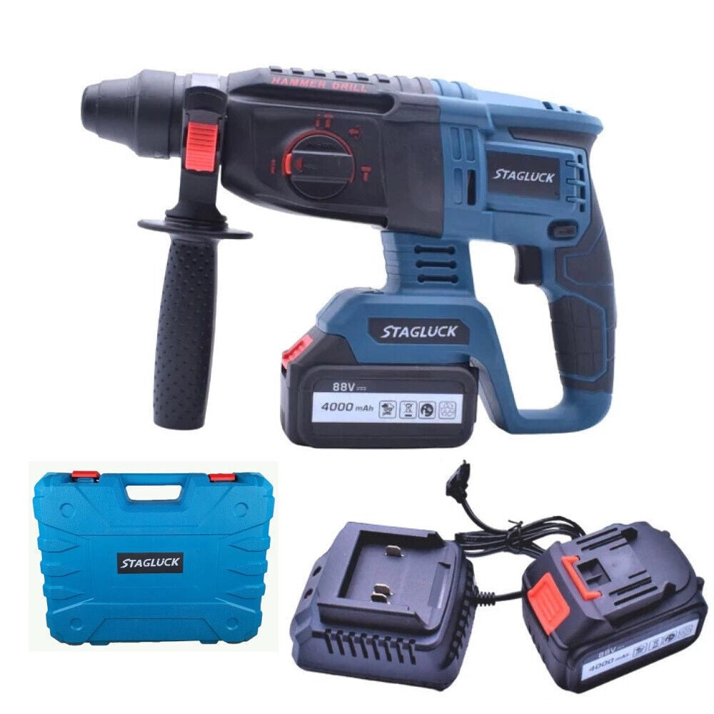Trade Shop - Trapano Scalpellatore Doppia Batteria Martello Demolitore Sds Plus 4ah 88v -