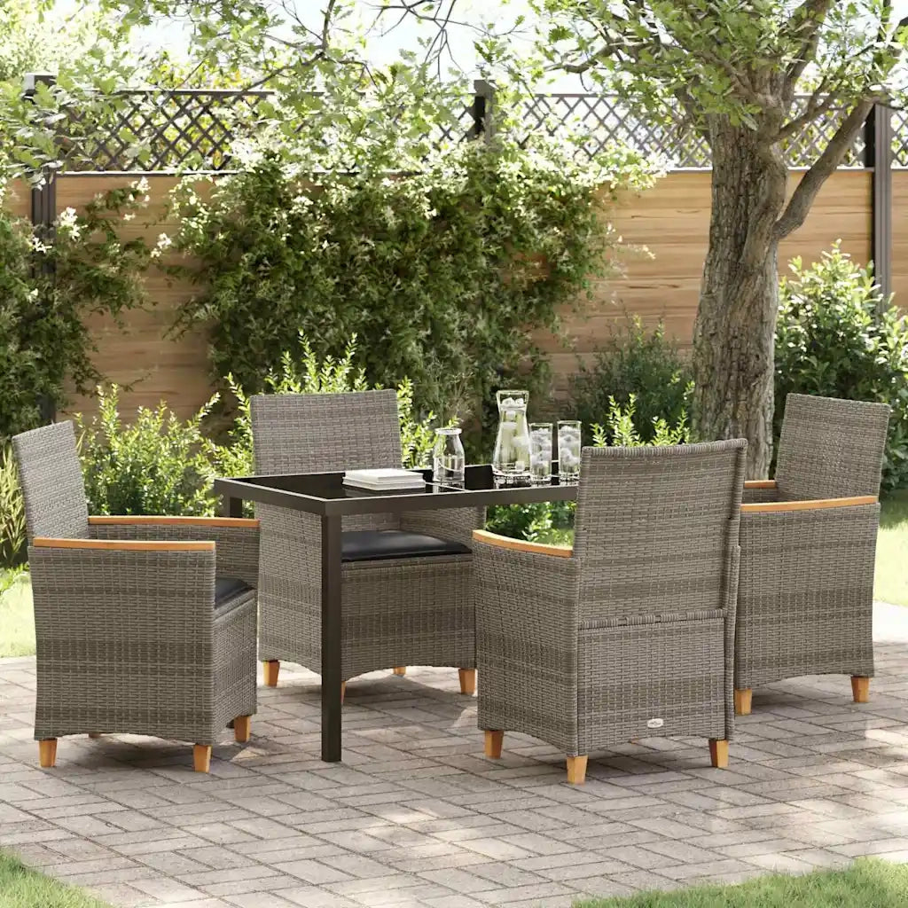 Set da Pranzo per Giardino 5 pcs Grigio polyrattan