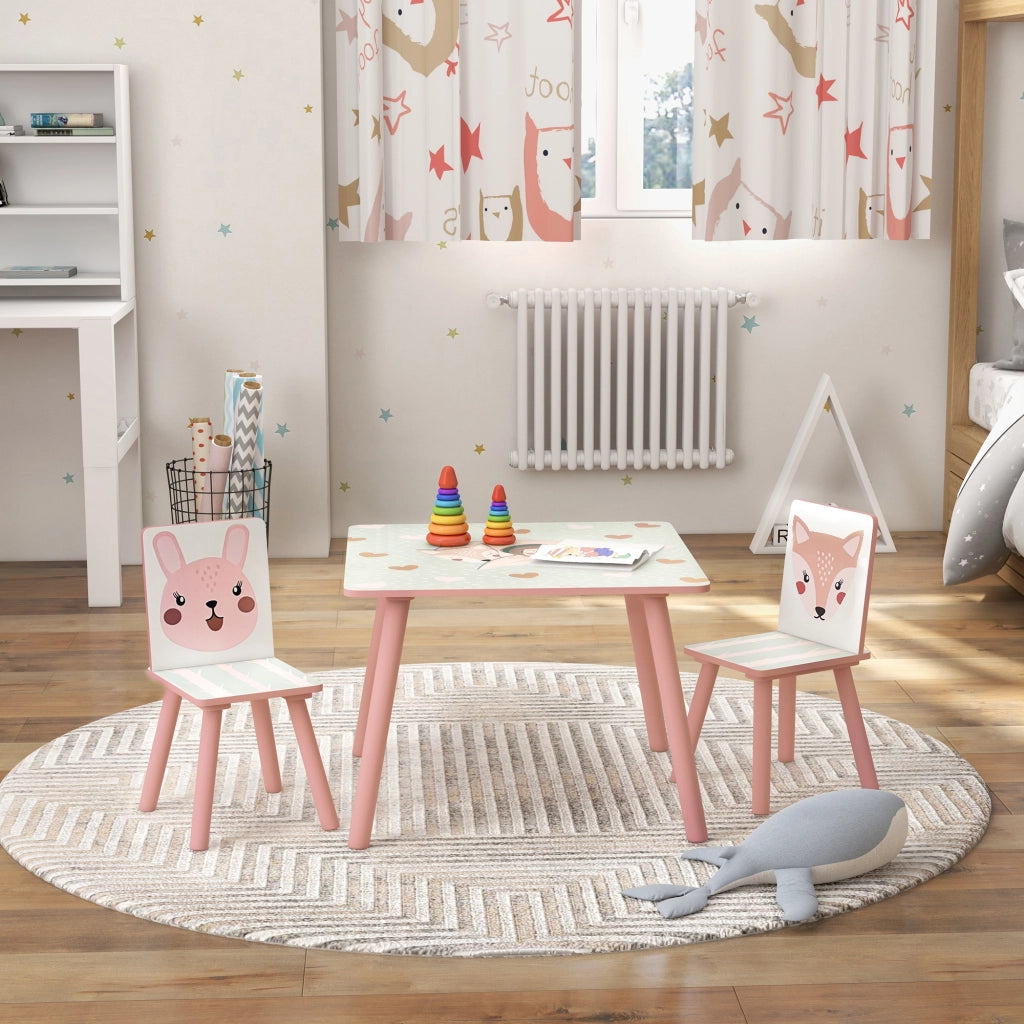 Tavolo e Sedie per Bambini ¨C Minimal ¨C Legno, Rosa, 3 Pezzi