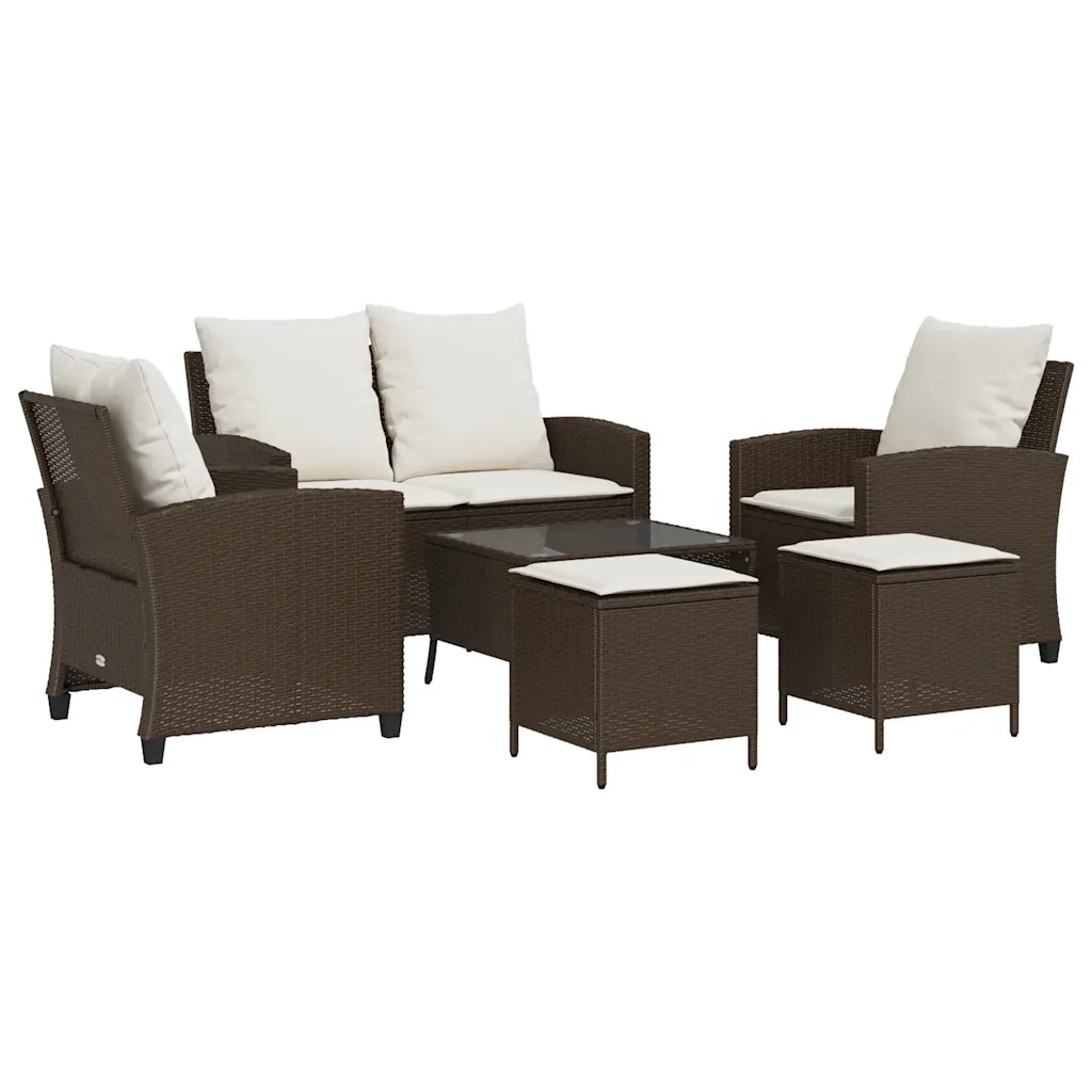 Set Divano da Giardino 6 pz con Cuscini Marrone in Polyrattan 3324578