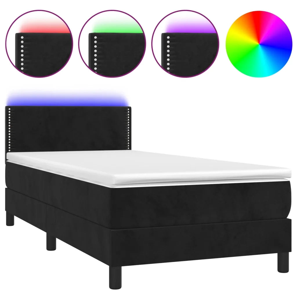 Letto a Molle con Materasso e LED Nero 90x190 cm in Velluto 3134317