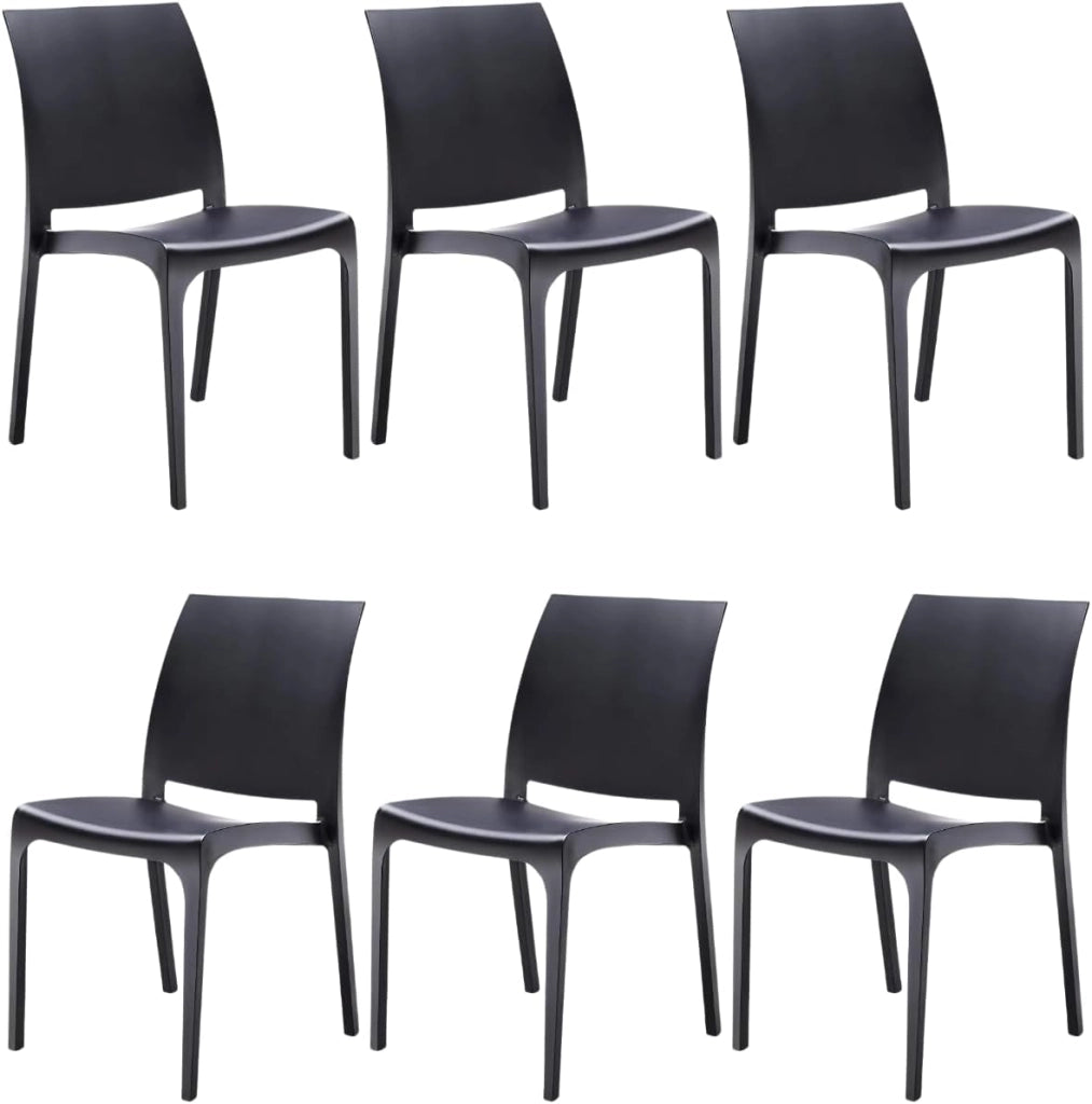 Sedie da Cucina in Plastica per uso Interno ed Esterno - Set di 6 Sedie Impilabili Volga bianco
