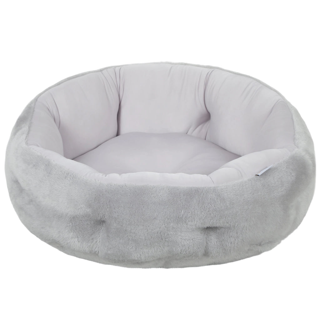 Letto Reversibile per Gatti o Cani di Piccola Taglia da Interno Ø62x21 cm in Peluche e Cotone PP Grigio Chiaro