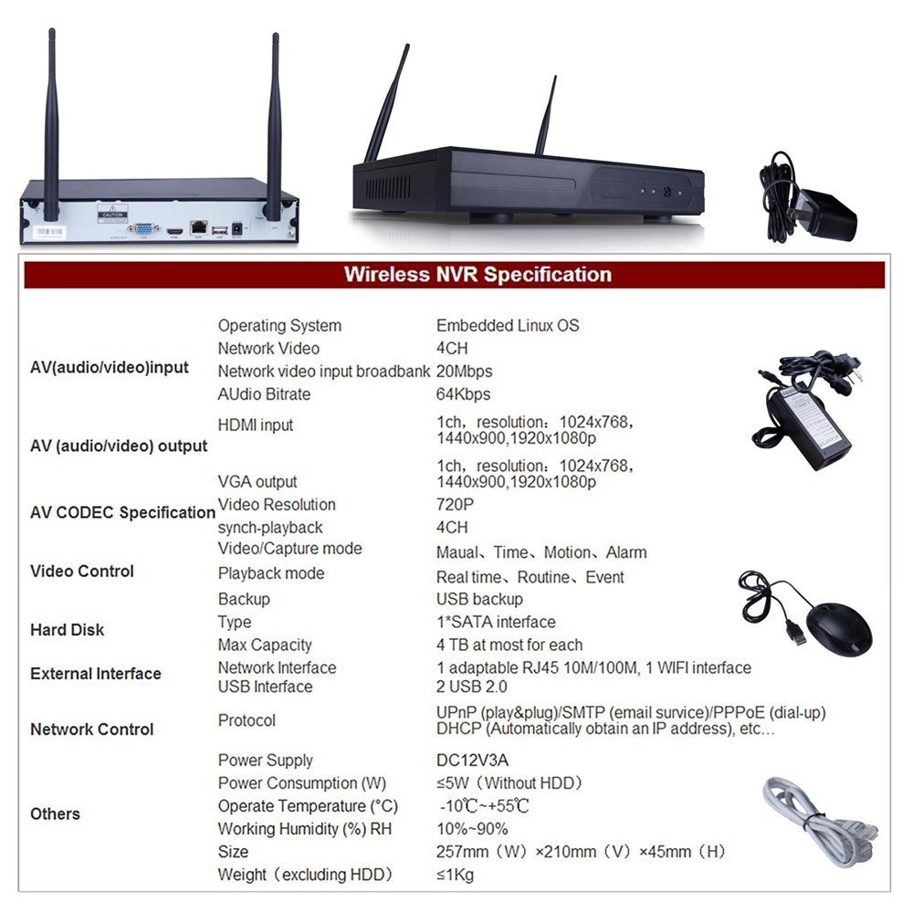 Trade Shop - 4ch Canali Wifi Dvr Nvr Kit Wifi Ip Camera Segnale 300 Metri Con 4 Telecamere -