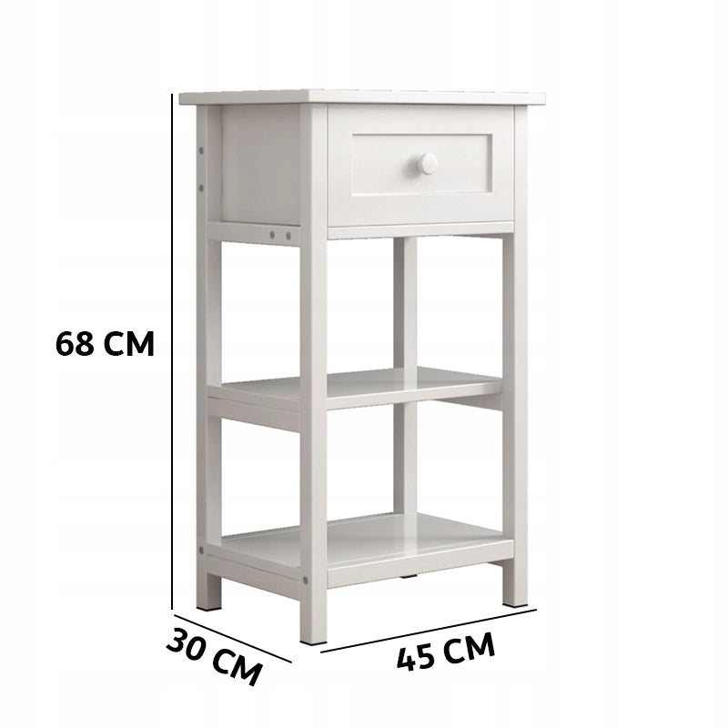 Comodino laterale con cassetto e 2 ripiani, stile loft, in legno, moderno, 45 cm