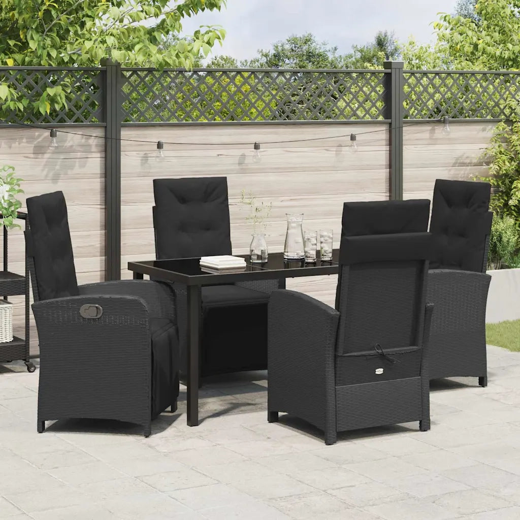 Set da Pranzo per Giardino con cuscino 5 pcs Nero polyrattan
