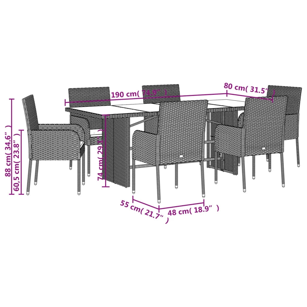 Set da Pranzo da Giardino 7 pz con Cuscini in Polyrattan Grigio 3213512