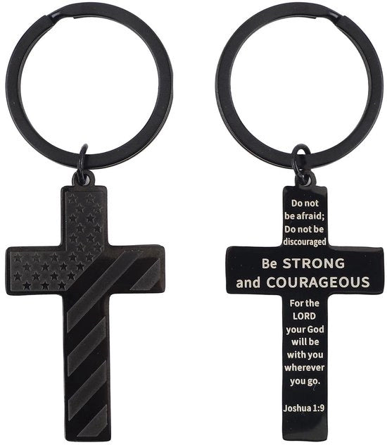 2 St Kruis Sleutelhanger per Uomo, Chiave Orefice in Acciaio Inossidabile Croce Chiave con Versetti Biblici e Citazioni Inpiratrici Decorazioni per la Croce per Donne San Valentino