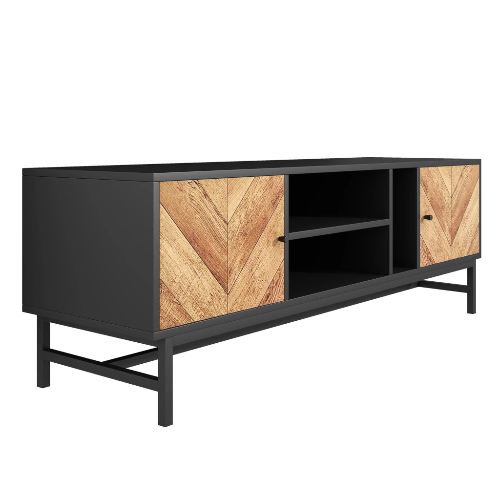 Mobile TV 150 cm nero e legno con vani e ante