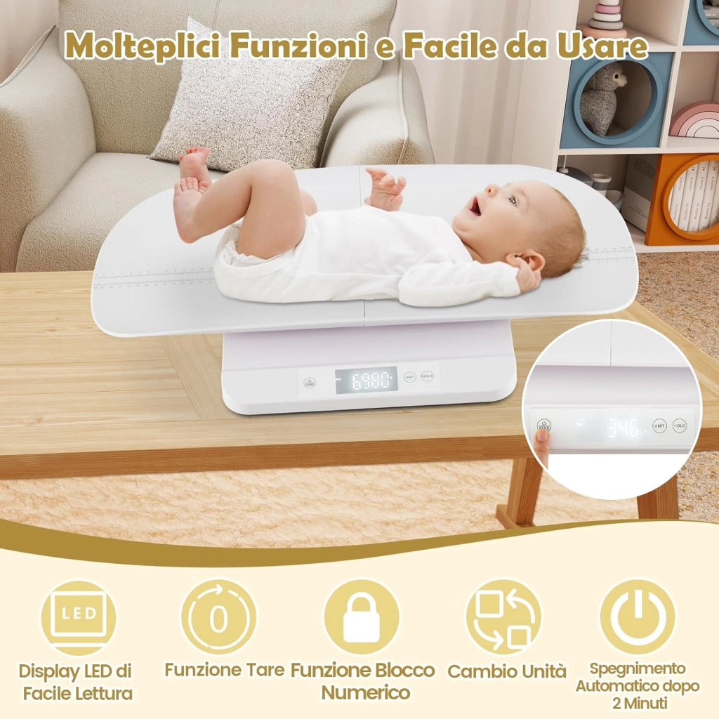 Bilancia per Neonati, Bilancia con Vassoio Rimovibile per Misurazione del Peso Corporeo e dell'Altezza, Bilancia Digitale con Schermo LED per Bambini, Animali Domestici e Adulti