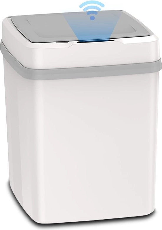 Contenitore di rifiuti con sensore, contenitore di rifiuti da 12 litri con coperchio, 3 modalità contenitore di rifiuti, sensore di movimento senza contatto con coperchio, chiusura morbida, silenzioso e impermeabile, bianco