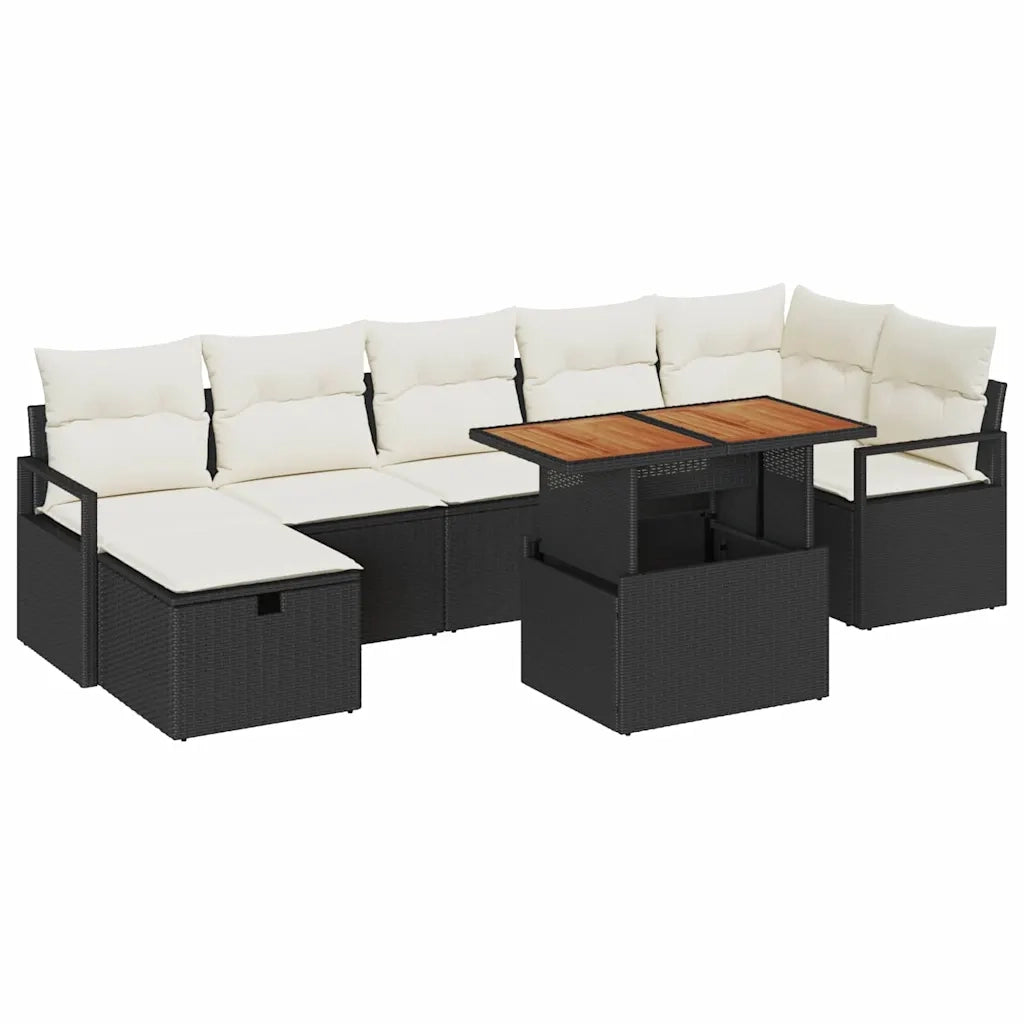 Set Divano da Giardino con cuscino 8 pcs Nero polyrattan 3360002