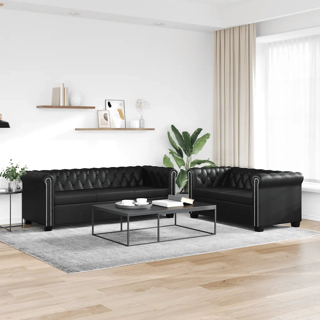 Divani Chesterfield a 2 Posti e a 3 Posti in Similpelle Nero