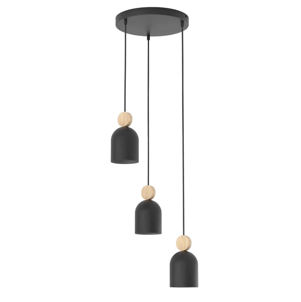 Lampada sospesa japandi MESI nera 3xGU10 legno Emibig