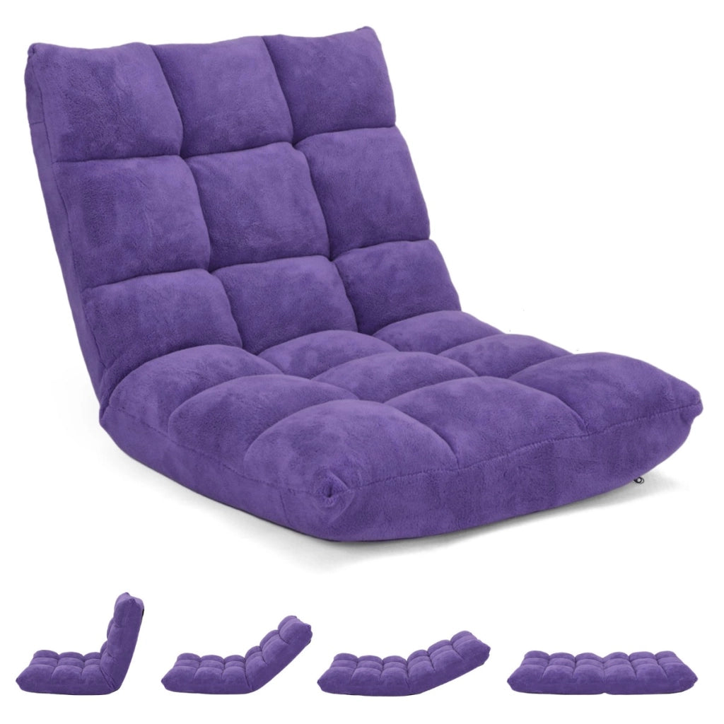 Sedia imbottita da pavimento regolabile in 14 posizioni, Poltrona da pavimento 105x56x15cm Viola-Divani da terra