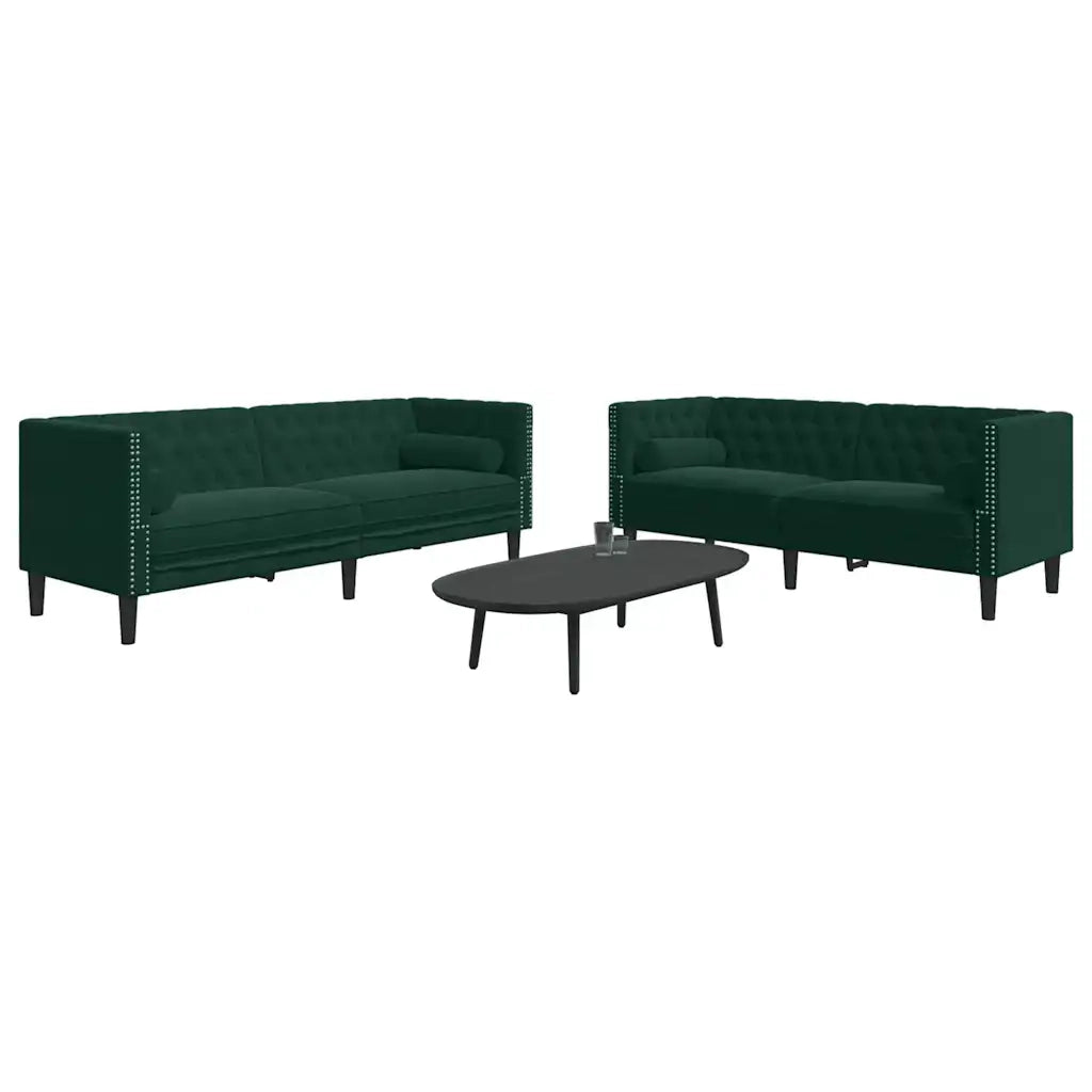 Set Divani Chesterfield 2pz con Cuscini Verde Scuro Velluto