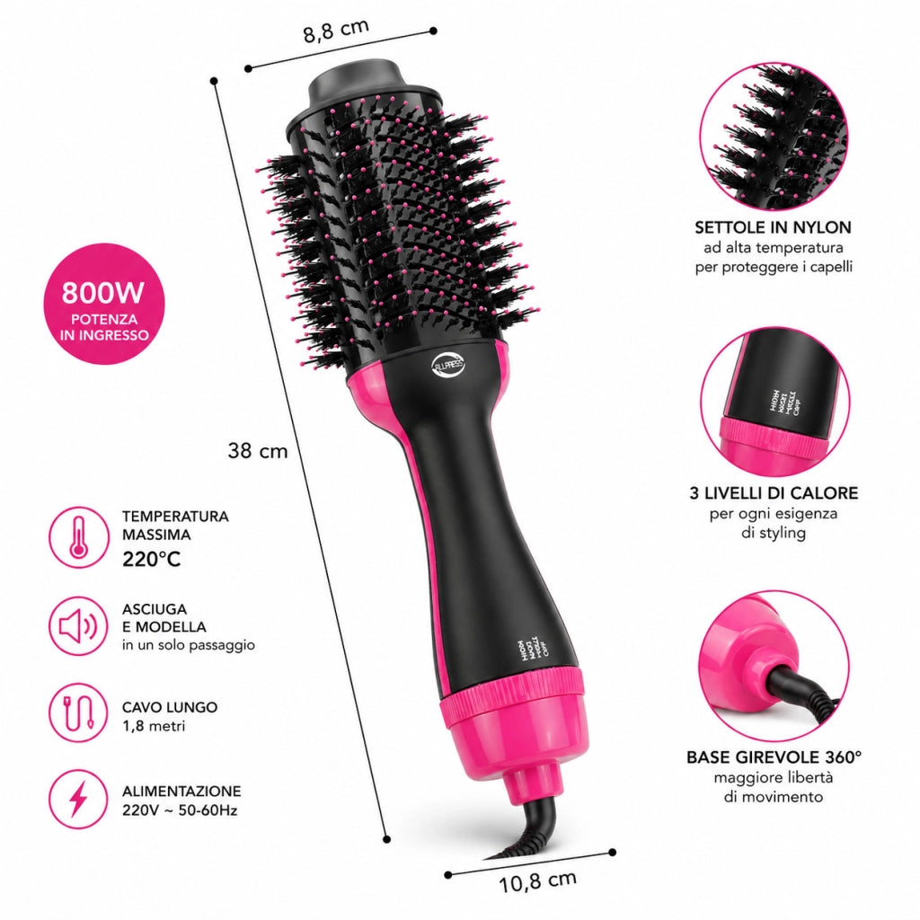 SPAZZOLA AD ARIA CALDA ASCIUGACAPELLI SOFFIATORE CAPELLI 800W 220°C AS-06004