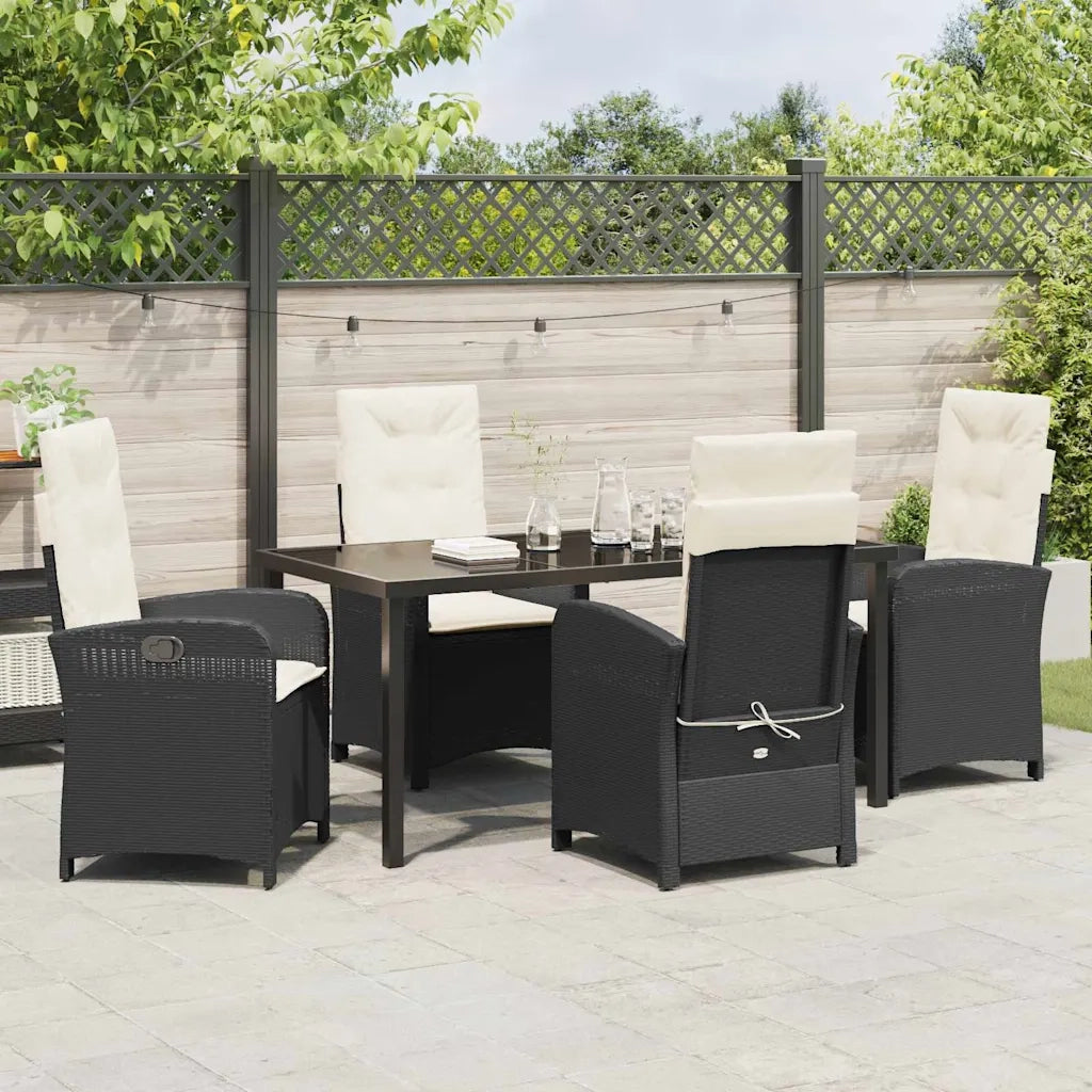 Set da Pranzo per Giardino con cuscino 5 pcs Nero polyrattan