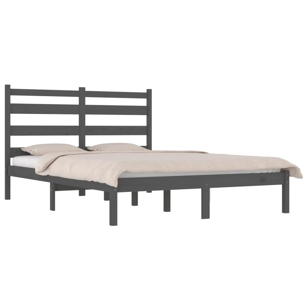 Letto matrimoniale | Letto per adulti | Giroletto Grigio in Legno Massello di Pino 200x200 cm